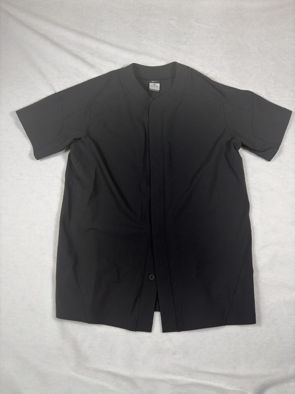 Nike Baseball Jersey Mens Large Black Dri Fit Button Front Short Sleeve